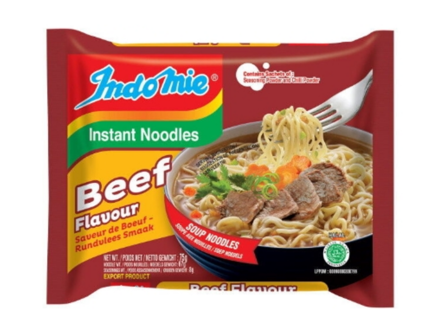 Lot de 40 sachets de nouilles instantanées au boeuf (halal) - INDOMIE