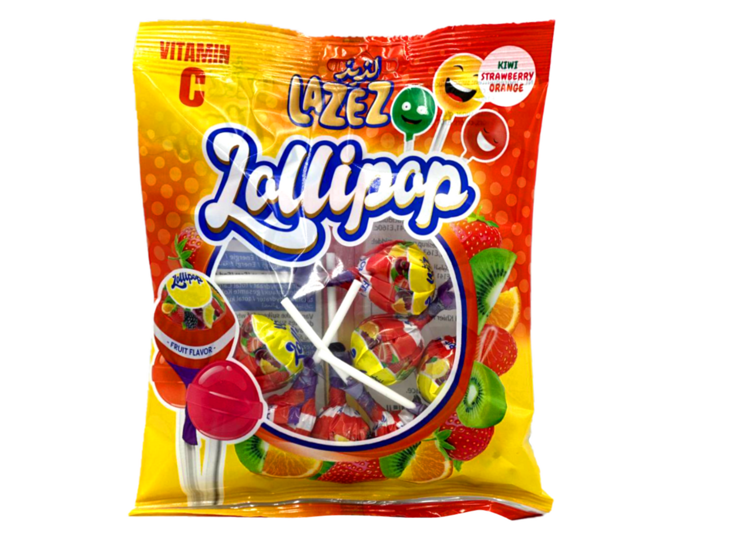 Lot de 30 sachets de sucette lollipop (kiwi, fraise, orange) 13G x8 - LAZEZ