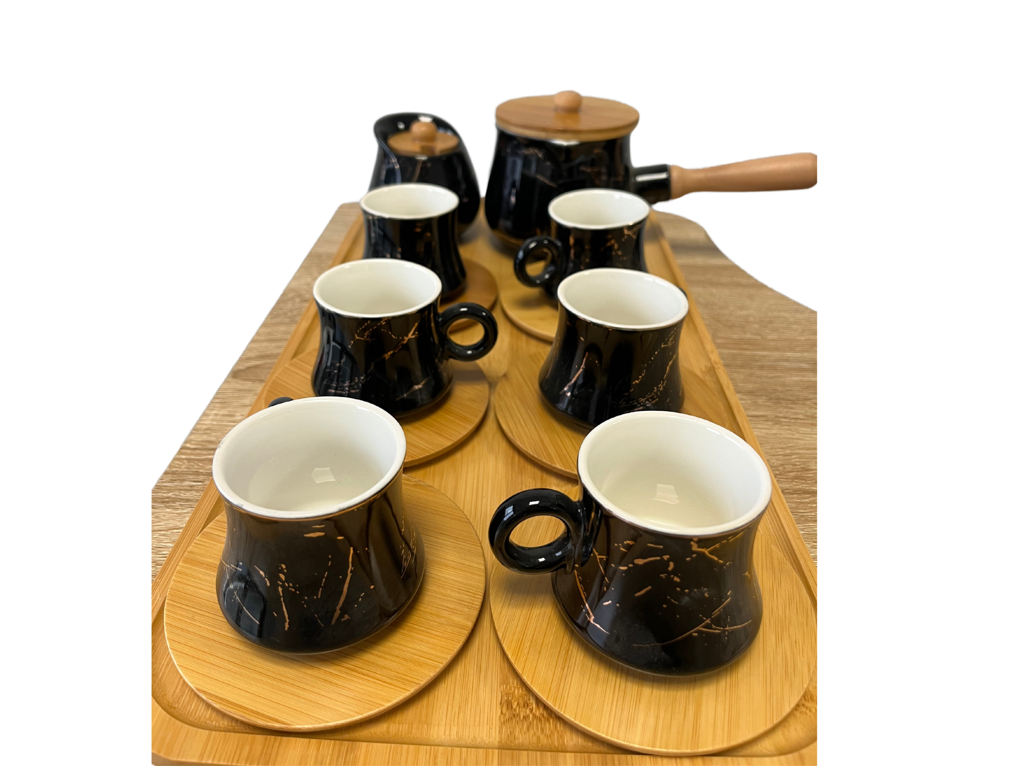 Service complet à café avec plateau en bois