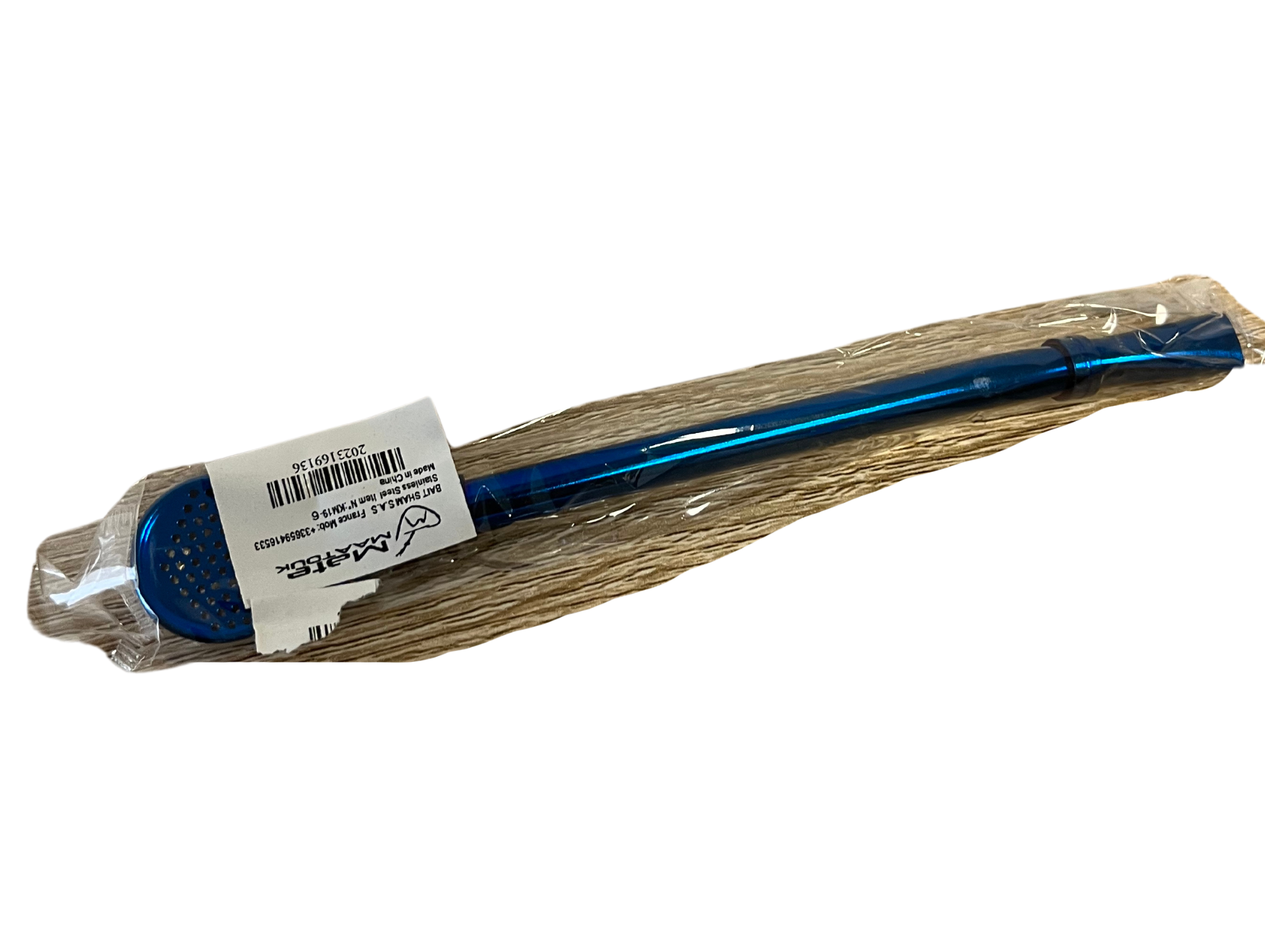 Bombilla (paille à mate) en inox bleu 15,5cm