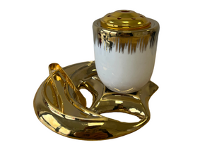 Encensoir ceramique rond doré avec assiette et pince